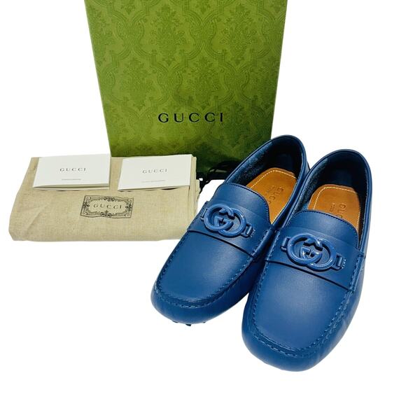 Gucci GG Interlocking Men\'s Loafer Blue Driver moccasins Shoes G 8.5/US 9 NIB main image 8